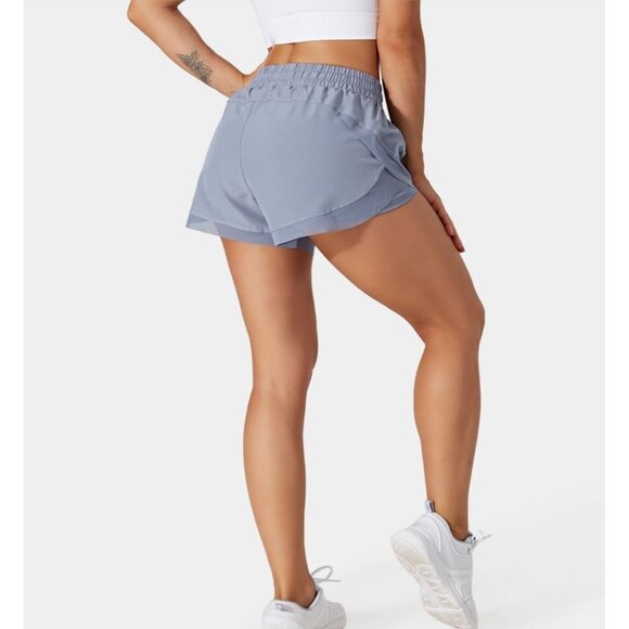 Halara Drawstring Contrast Mesh 2-in-1 Shorts Sz Small Womens Blue with Underlin - Picture 2 of 8